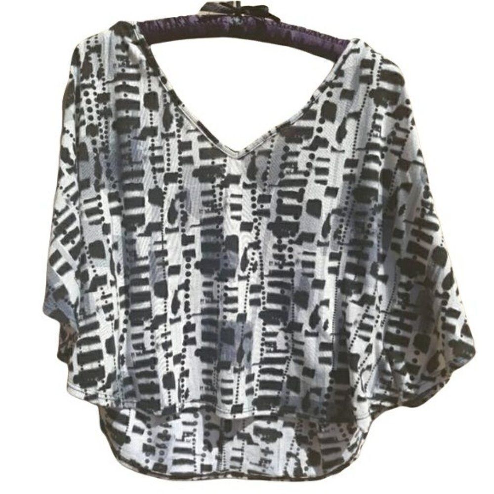 Fiona & Purple Top Retro 80’s Abstract Animal Print‎ Batwing Lace Back Sz L